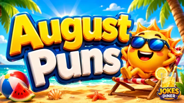 Sunny beach thumbnail featuring August Puns with a cheerful sun mascot