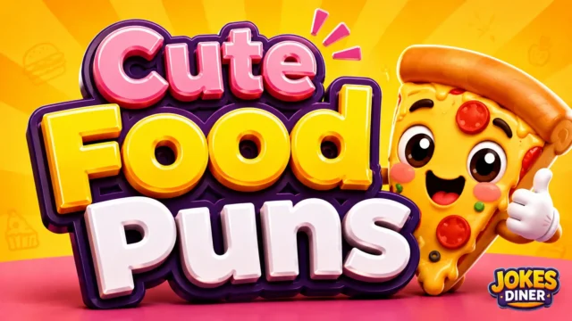 Colorful thumbnail featuring Cute Food Puns with a cheerful pizza mascot