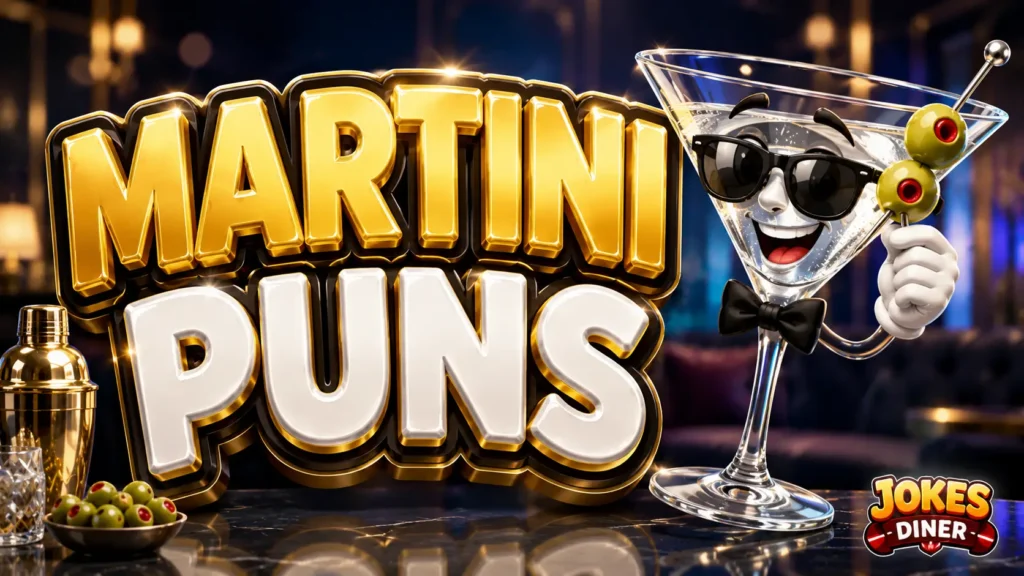 Martini Puns thumbnail with a stylish martini glass mascot in a classy lounge setting