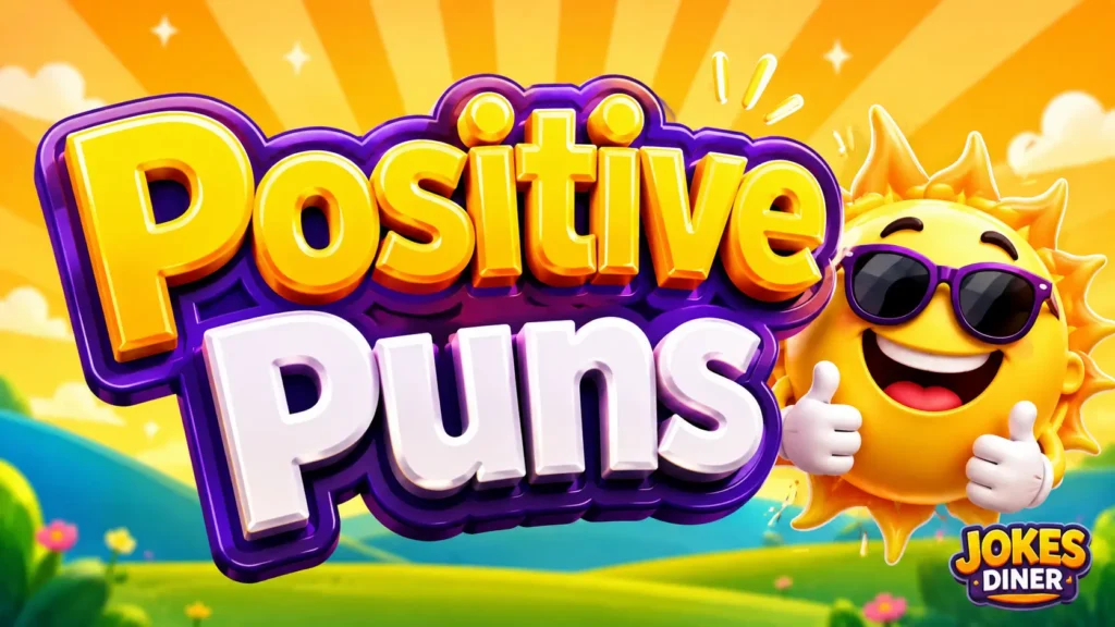 Bright cartoon thumbnail featuring Positive Puns with a cheerful smiling sun mascot