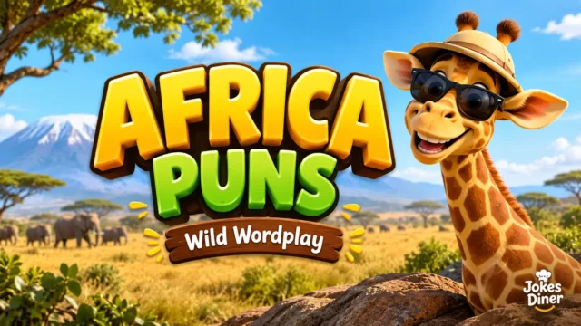 Colorful safari thumbnail featuring Africa Puns with a cheerful giraffe in sunglasses.
