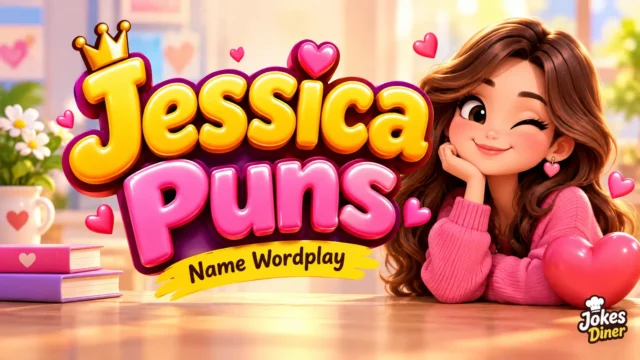 Colorful 3D Jessica Puns thumbnail with a cheerful girl, hearts, and glossy typography